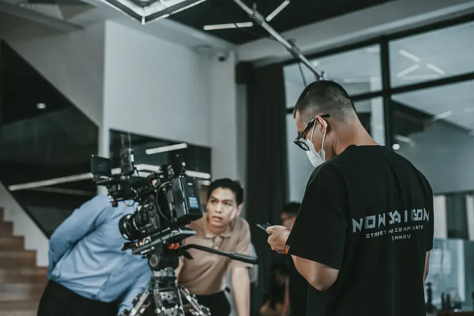 Camera crew working on a film production set